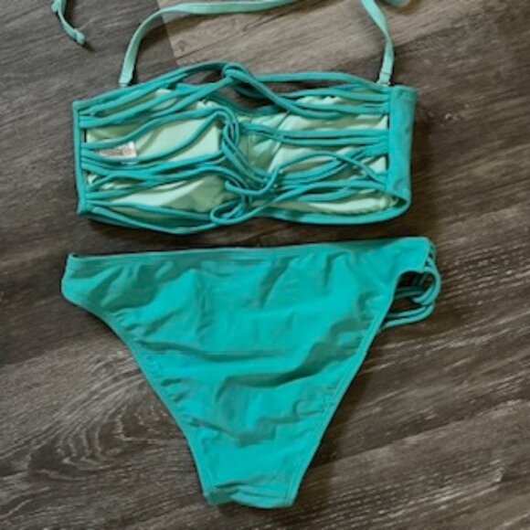 🧡3/15 Forever 21 Bikini Top and Matching Bottoms Mint Green Women's L - Picture 3 of 6